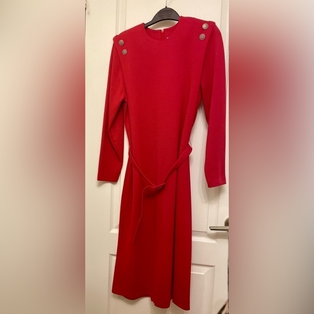 D’allaird’s- Vintage long-sleeve belted red dress.